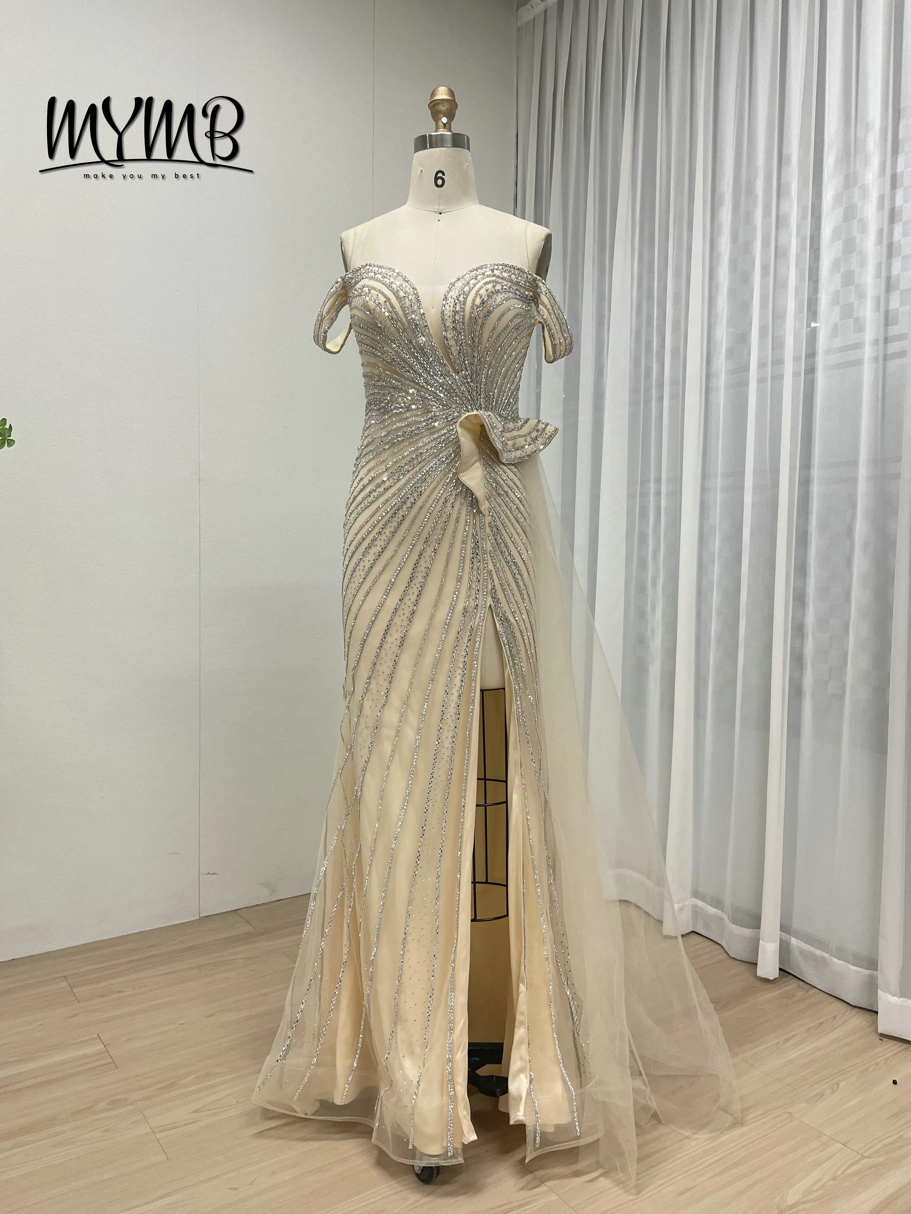 MYMB impresionante lujo hermoso Sexy abertura alta adornado con bordado de cuentas brillantes elegante falda lateral vestido de noche MB40379