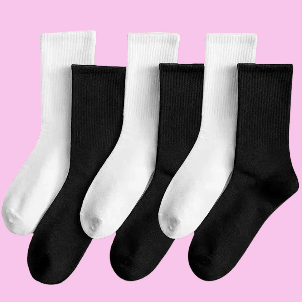 6/12 Pairs Simple Fashionable Antibacterial Deodorizing Sweat Absorbing Mid Length Socks Fashion High Quality Women Solid Socks