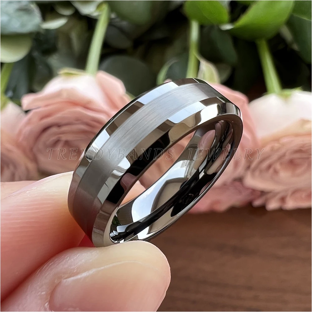 6mm 8mm Gunmetal Tungsten Carbide Wedding Band Engagement Ring for Men Women Fashion Jewelry Brushed Finish Comfort Fit