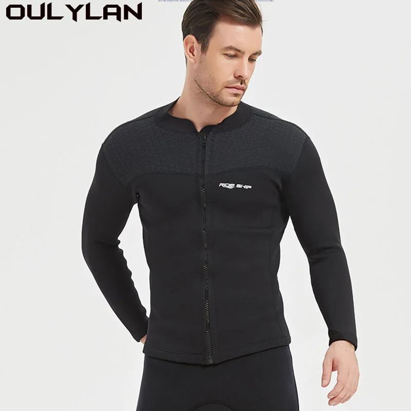 

Oulylan Swimwear Snorkeling Coat Male Surf Winter Thermal Glue Bonding Tops 3MM Diving Suit Jacket for Men Long Sleeve Wetsuit