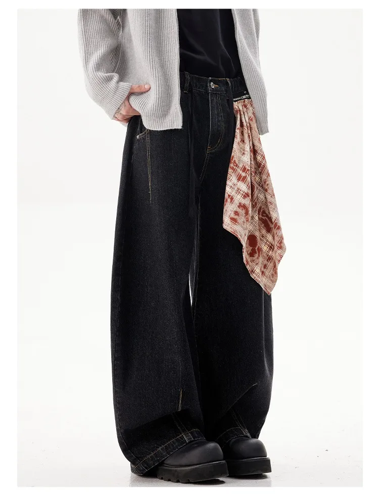 Y2K أنيقة منحني سكين السراويل النمط الأمريكي انفصال ساحة وشاح الجينز النساء المشاغبين وسيم كلينفيت واسعة الساق بنطلون