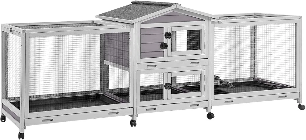 

Большая шкаф для кроликов размером 93,7 дюйма в помещении и на открытом воздухе, клетка для кроликов с 8 колесами, шкафчик для кролика с 4 глубокими выдвижными лотками без утечек