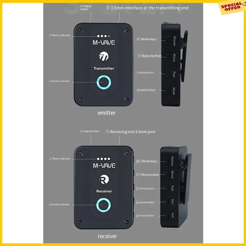 

A25P M-Vave WP-9 2,4G Беспроводной мониторинг наушников Перезаряжаемый беспроводной мониторинг возвращения ушей, поддержка регулировки громкости