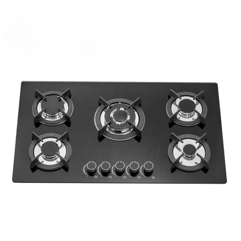 

New design tempered glass covers 5 burner gas cooktop Cast Iron