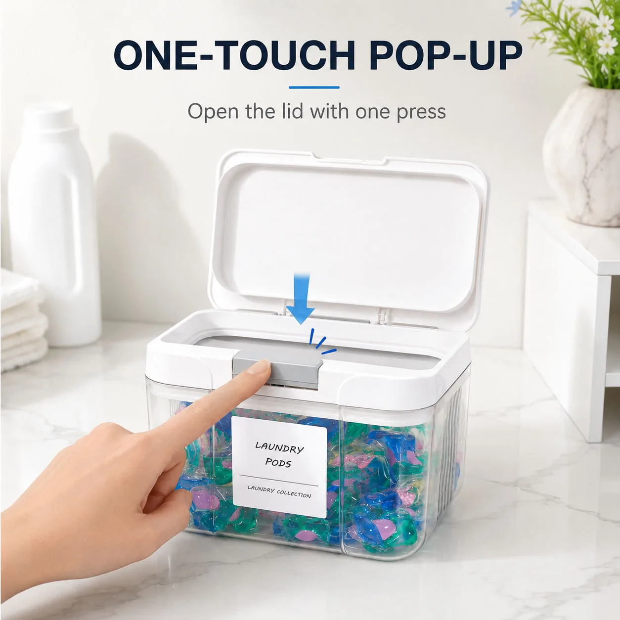 Laundry Pod Holder with Lid, Clear Detergent Storage Container with Scoop, Sealed Laundry Pods Organizer Box for Laundry Room