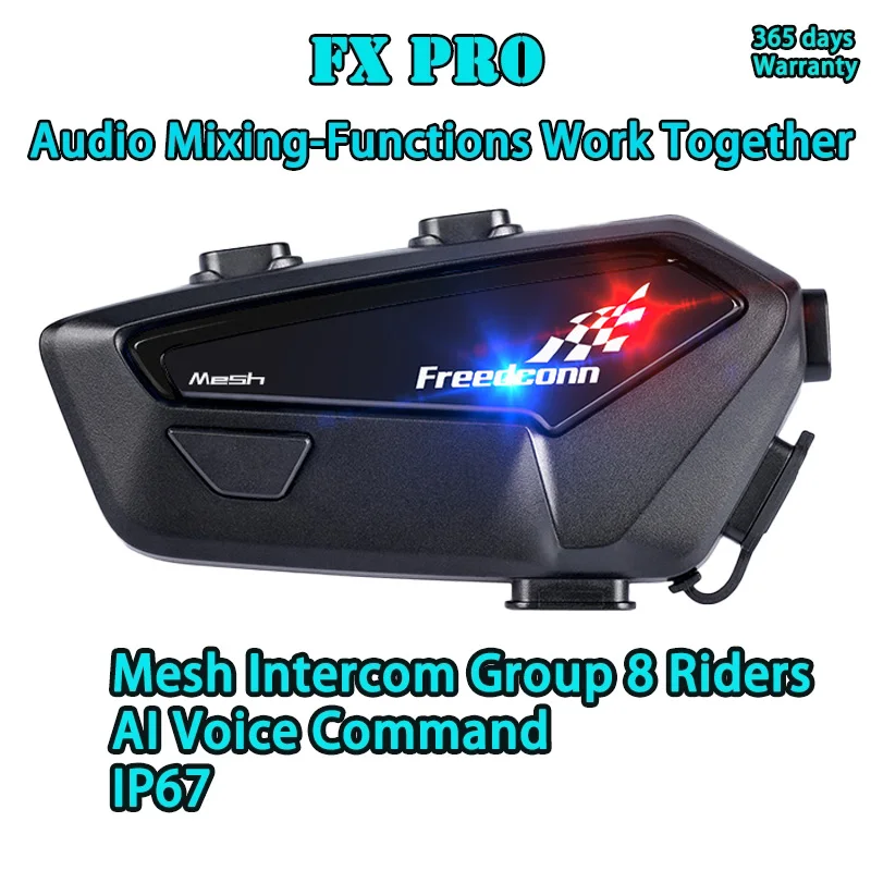 【Authentic】2024 New Freedconn FX Pro Mesh Intercom Auto-Reconnect Group 8 Riders AI Voice Command Audio Mixing Music & Intercom