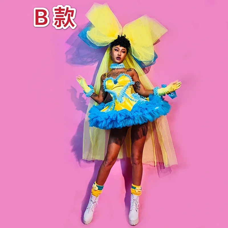 超大型弓の誕生日ドレス女性歌手ナイトクラブパフォーマンス衣装キャンディーカラーステージ衣装ゴーゴー Dj Ds ドレスセット