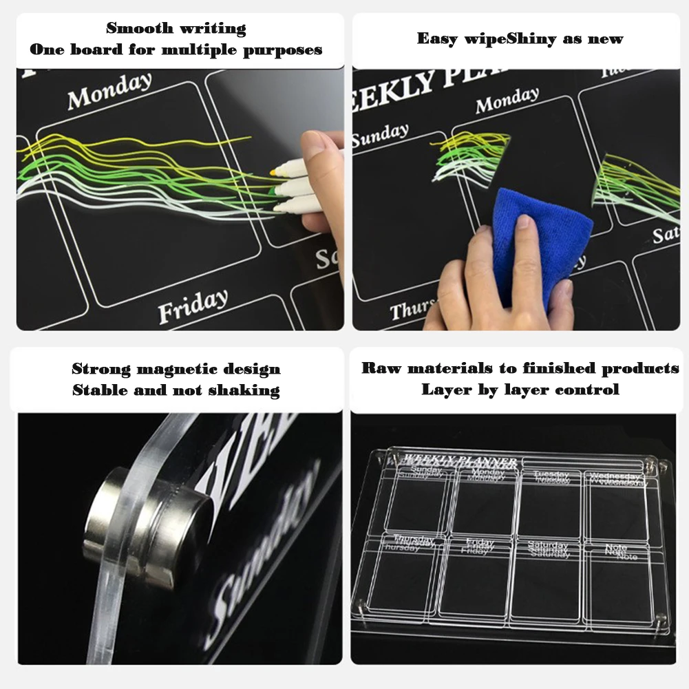 Ímã de geladeira Adesivo, Calendário Board, Planejador, Reutilizável, Magnético, Apagar seco, Programação Board, Acrílico Transparente, Frigorífico Message Menu