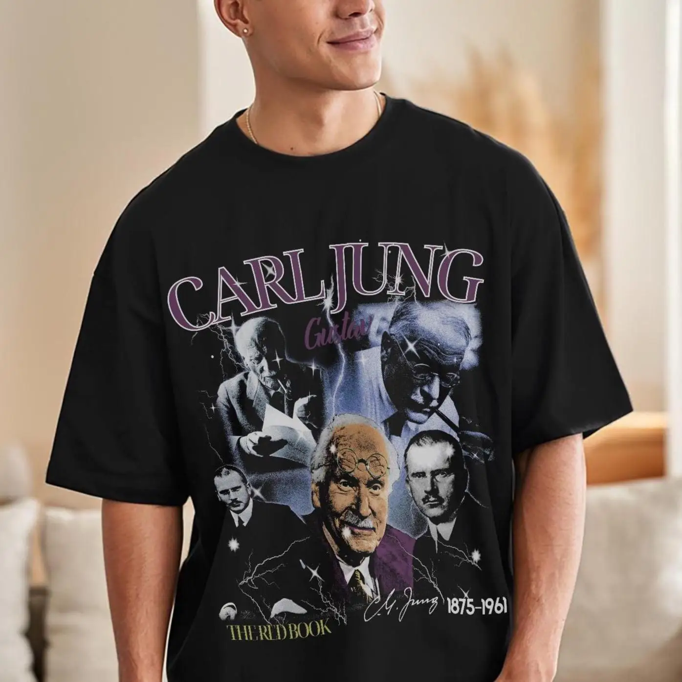 قميص Carl Jung Retro 90s Bandit Lightning، هدية نفسية، تي شيرت فلسفي، أكمام قصيرة للرجال والنساء