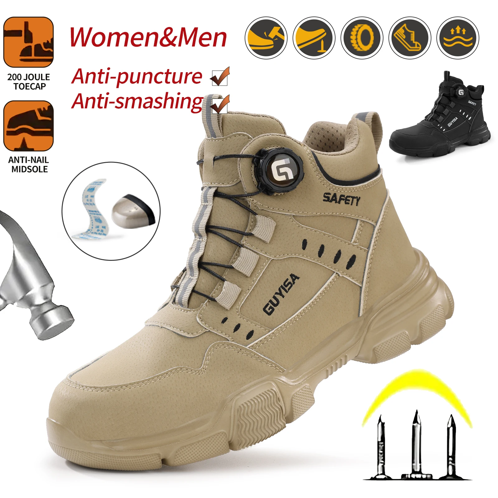 Men's new smart buckle anti-smash anti-puncture steel toe simple multi-color optional work safety site shoes