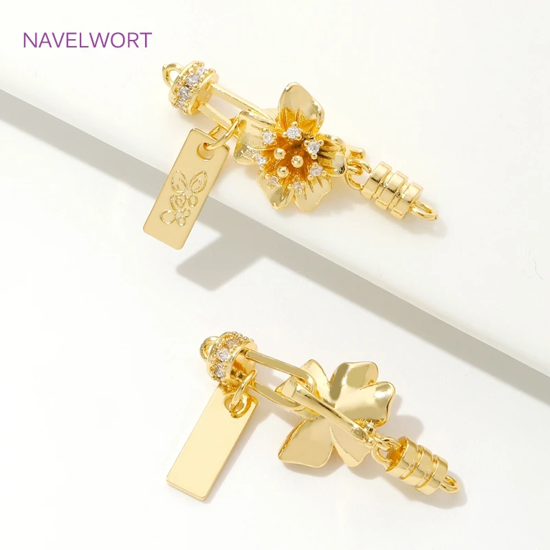 1/2/4Pcs 18K Gold Plated Brass Flower Shape Connectors Clasps Fastener,Clasp For Bracelets,DIY Jewelry Making Accessories