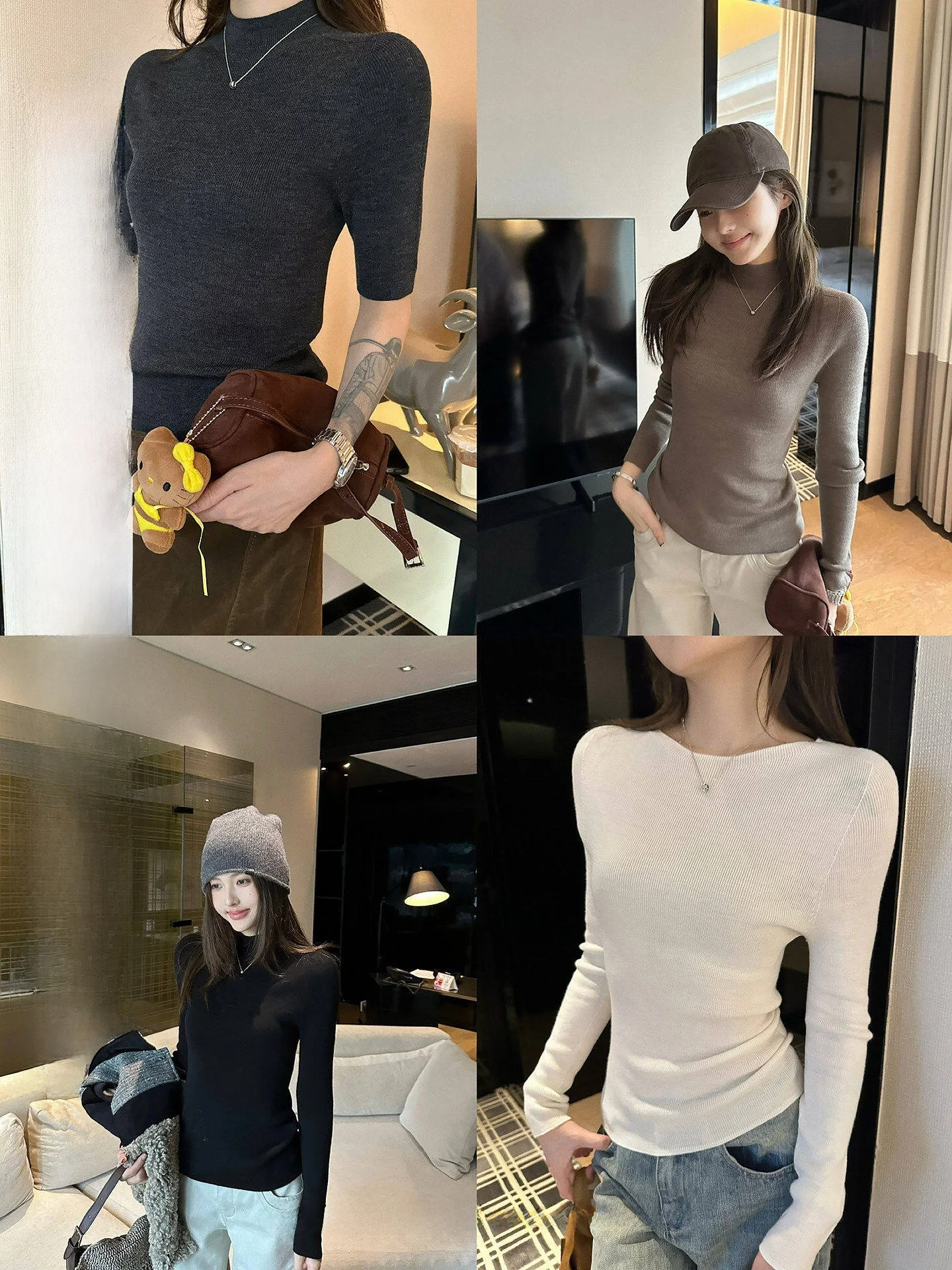 

Lemons Simple Color Half High Collar Knitted Sweater Women's Slim Fit Seamless Base Layer Shirt Korean Style Autumn Wear