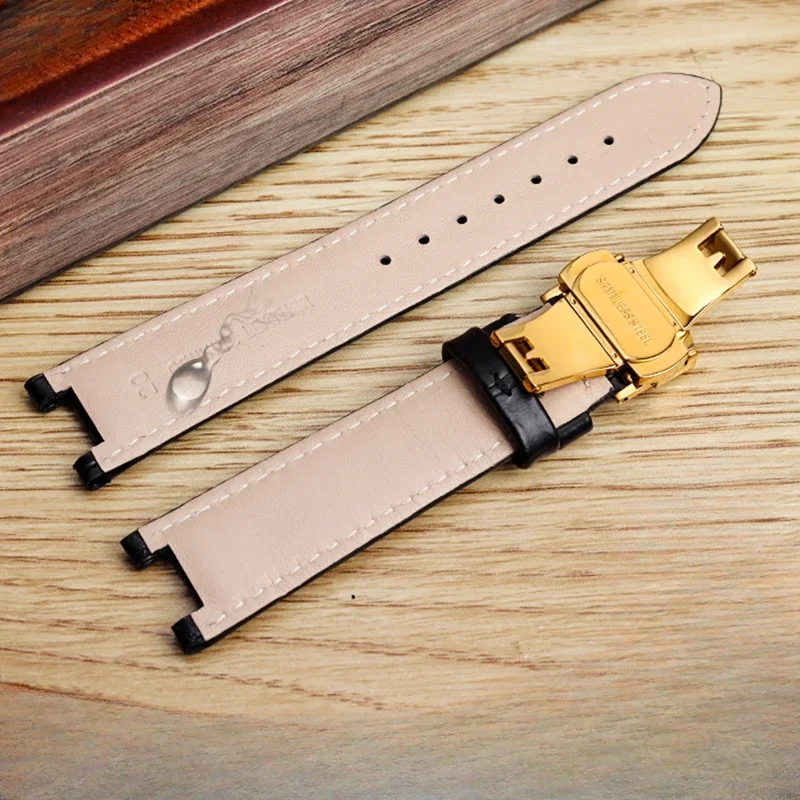 Pulseira de relógio de couro genuíno, fivela borboleta dourada, pulseiras de relógio côncavas, ajustável para Gucci Guess Ya136 Ya133309, 20mm, 22mm