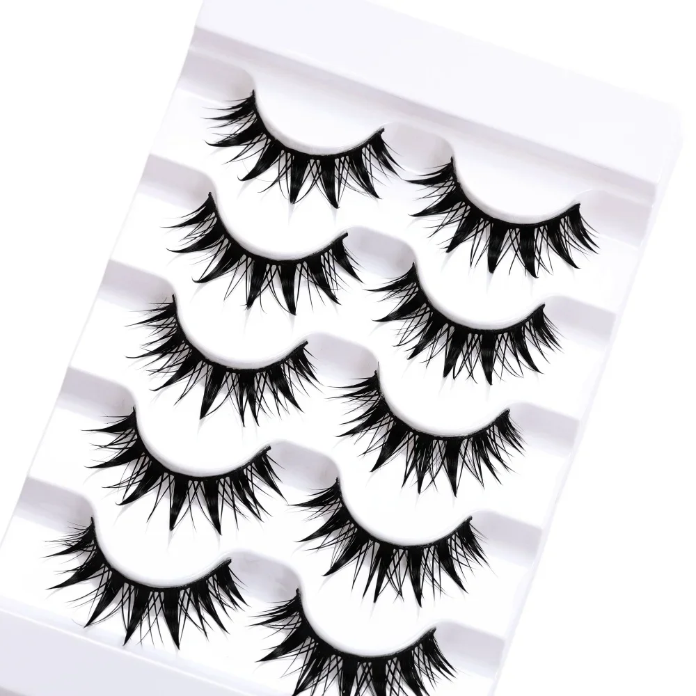 5 Paar Manga-Wimpern im Wet-Style, DIY, schwarzer Baumwollstiel, 12-18 mm, dicke, feuchte Wimpern, Punktgewachsene Puppenaugen-Wimpernverlängerungen – Detail 6