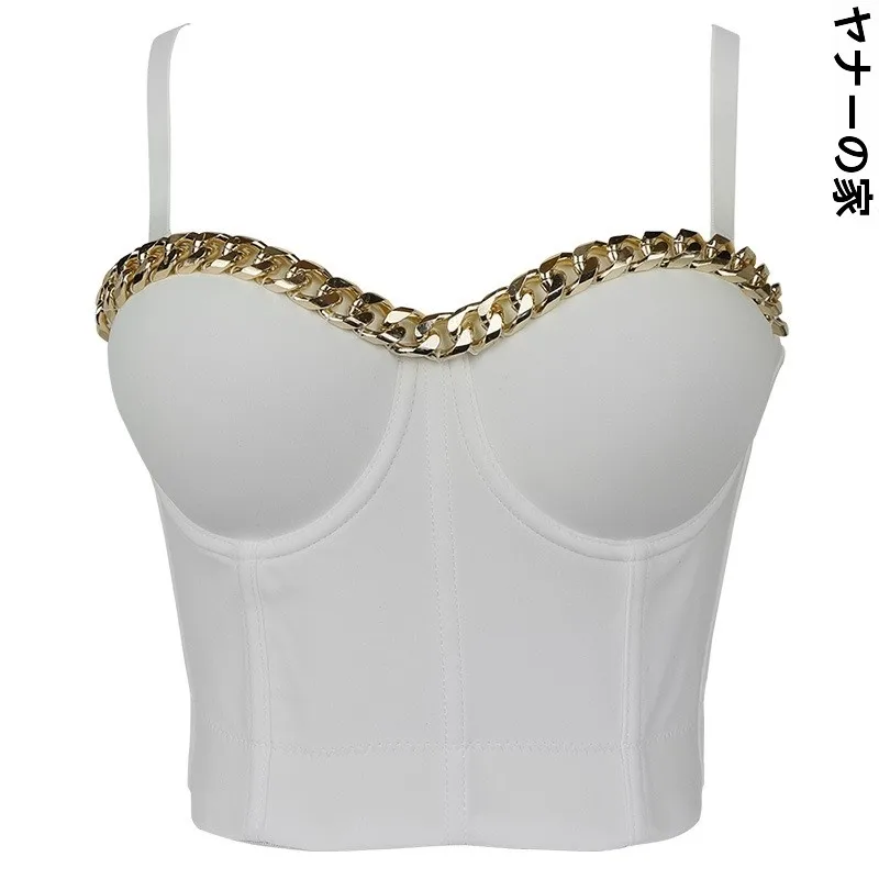 Gold Chain Strapless Women's Crop Top Fashionable Outerwear Dance Shapewear with Steel Ring Stylish Trendy Short Length ...