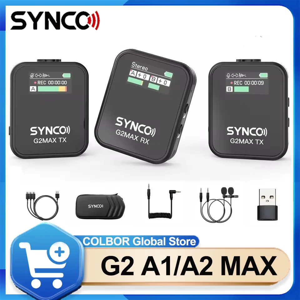 

SYNCO G2 A2 MAX Wireless Microphones for Video 200m Transmission Real-time Digital Monitoring Audio Mic for Pc Video Smartphone