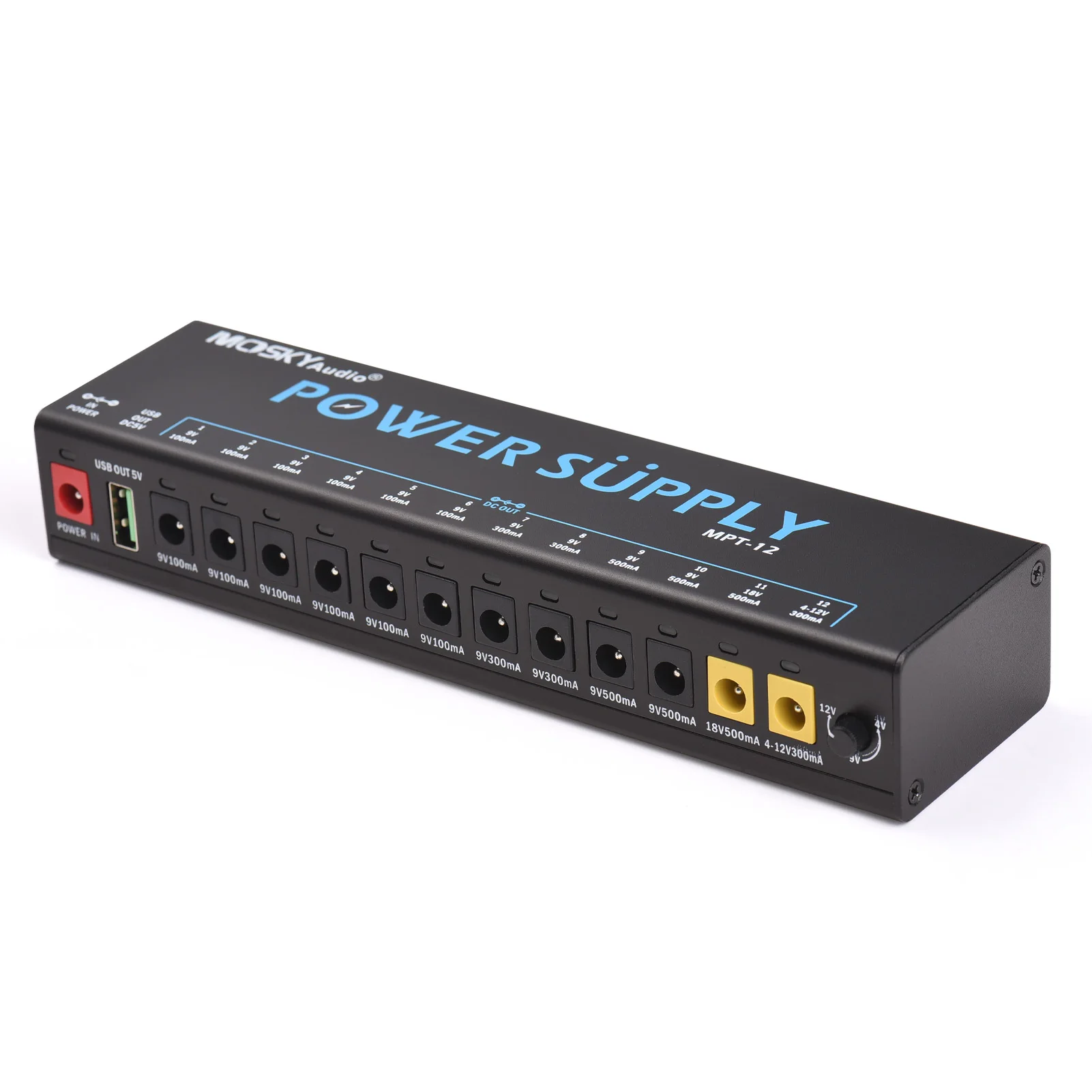 12-Channel Guitar Pedal Power Supply with Independent Short Circuit  LED Power Indicator USB Output Pedal Board