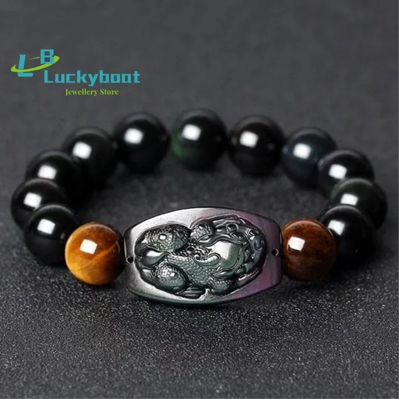 Natural Rainbow Eye Obsidian Single Money Hand Bracelet Color Diamond 10-16mm Men and Women Single Circle Hand String bracelets