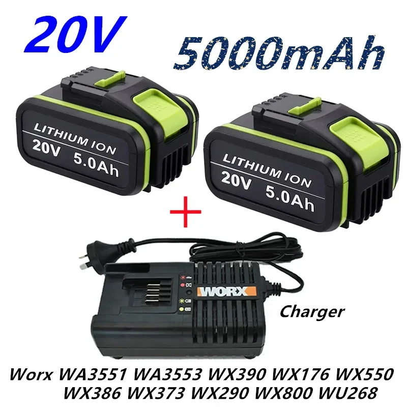 20V 5,0 Ah Lithium-ionen Ersatz Akku für Worx WA3551 WA3553 WX390 WX176 WX550 WX386 WX373 WX290 WX800 WU268