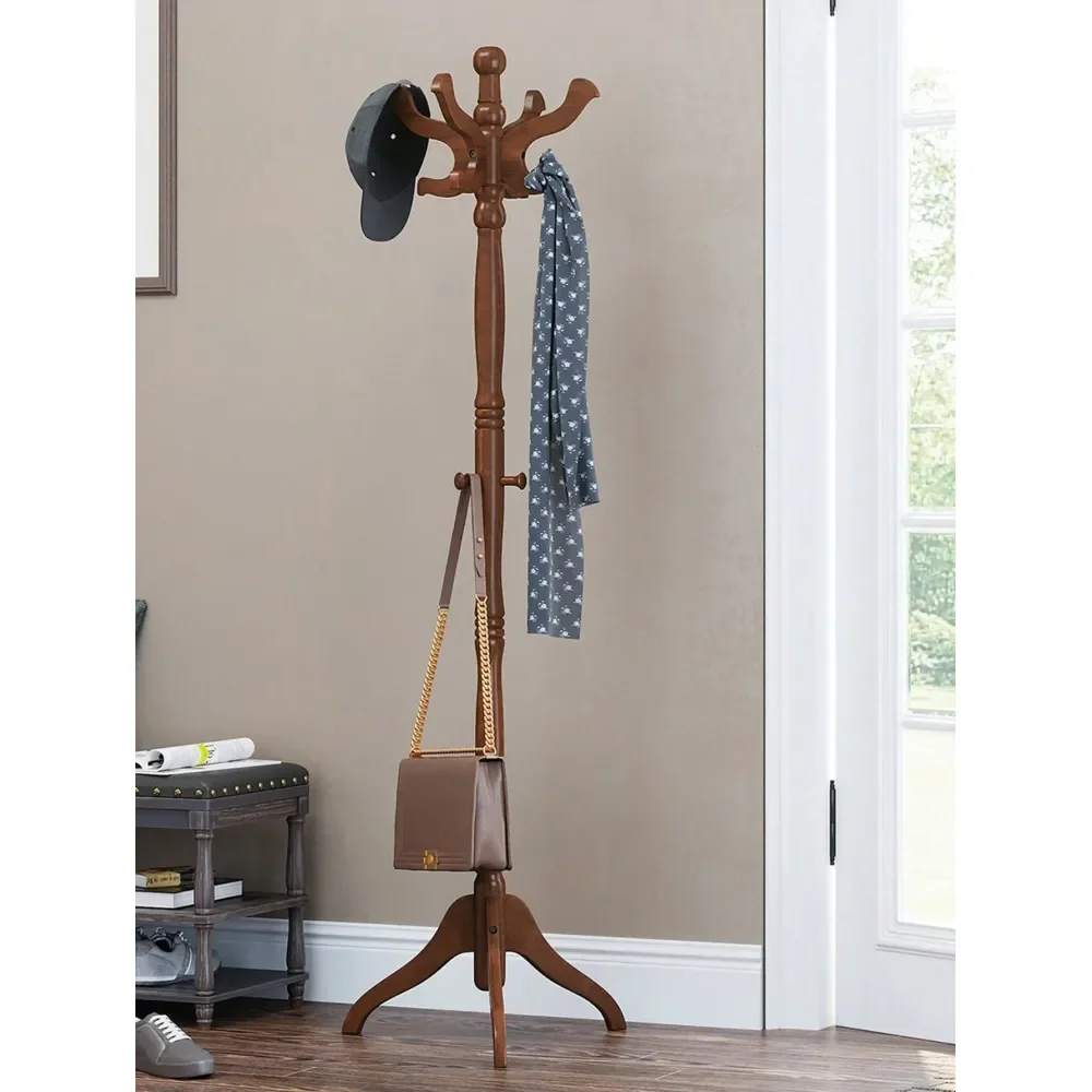 

Coat Rack Free Standing With 11 Hooks, Wooden Hall Tree Coat Hat Tree Coat Holder With Solid Rubberwood Base For Coat, Hat, Clo