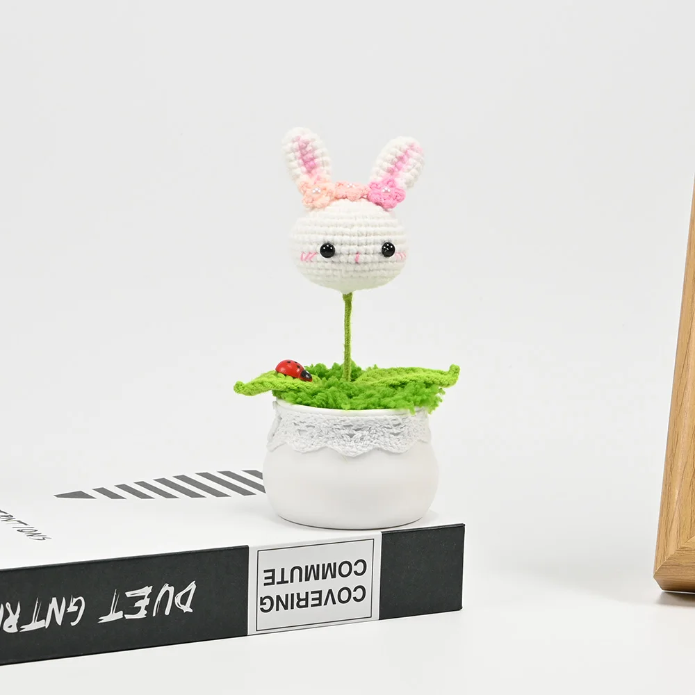 크로셰 토끼 화분, 인공 만화 분재, 귀여운 니트 선물, 여자 친구, 사무실 책상, 홈 테이블, 드레서 장식