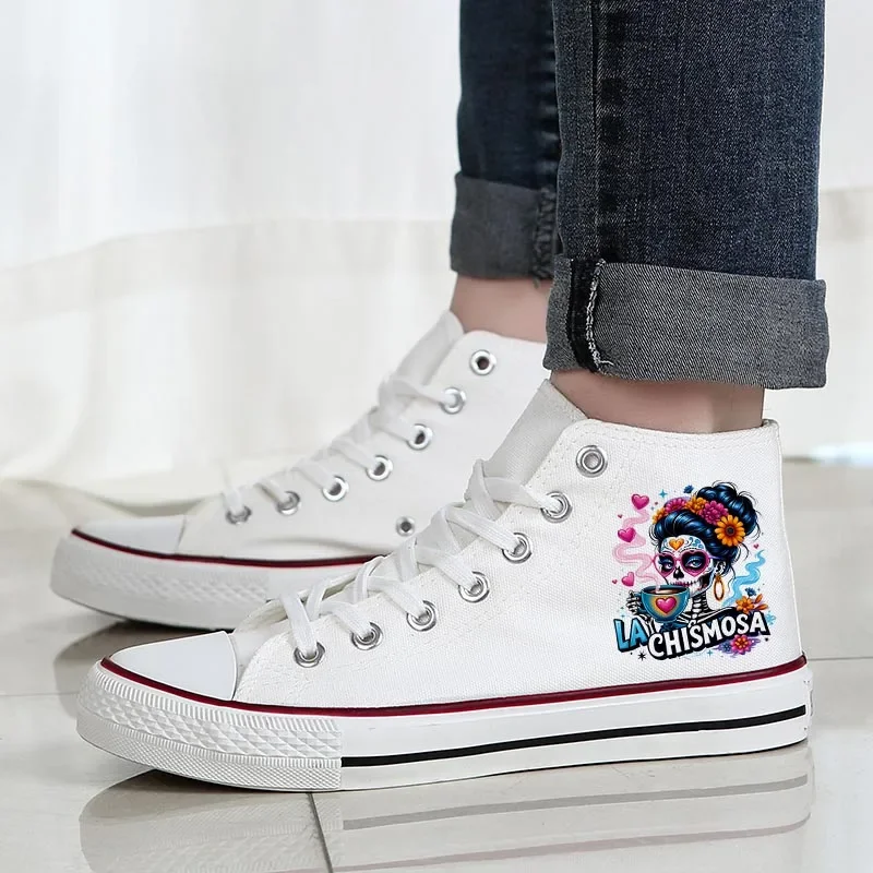 

Couple's Mid-top Flat Lace-up Fashionable Cartoon Print Series Canvas Sports Versatile Soft-soled Breathable Trendy Sneakers