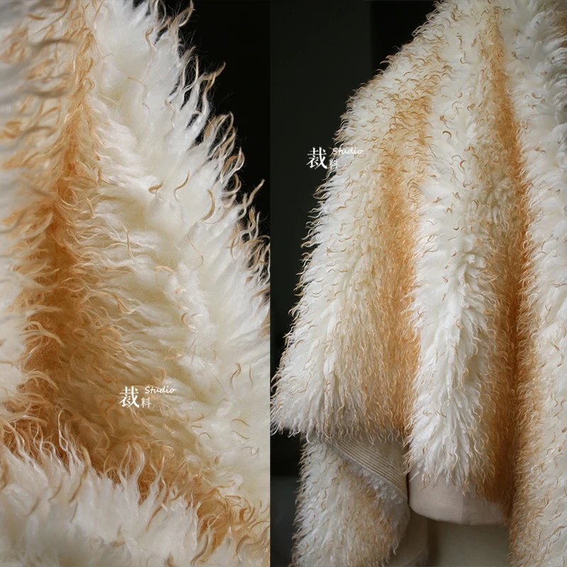 

high grade Creative exaggerated super thick plush faux fur fabric designer coat wool blanket clothing fabric