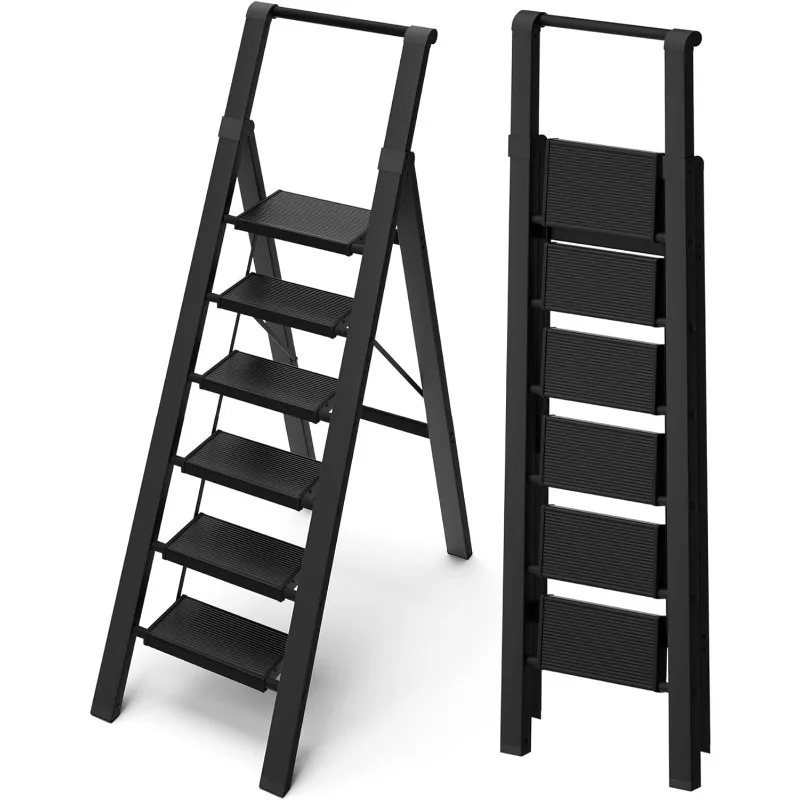 

6 Step Ladder, Lightweight Folding Step Stool with Convenient Handgrip,Aluminum 330lbs Capacity Step Ladder for Office,Household