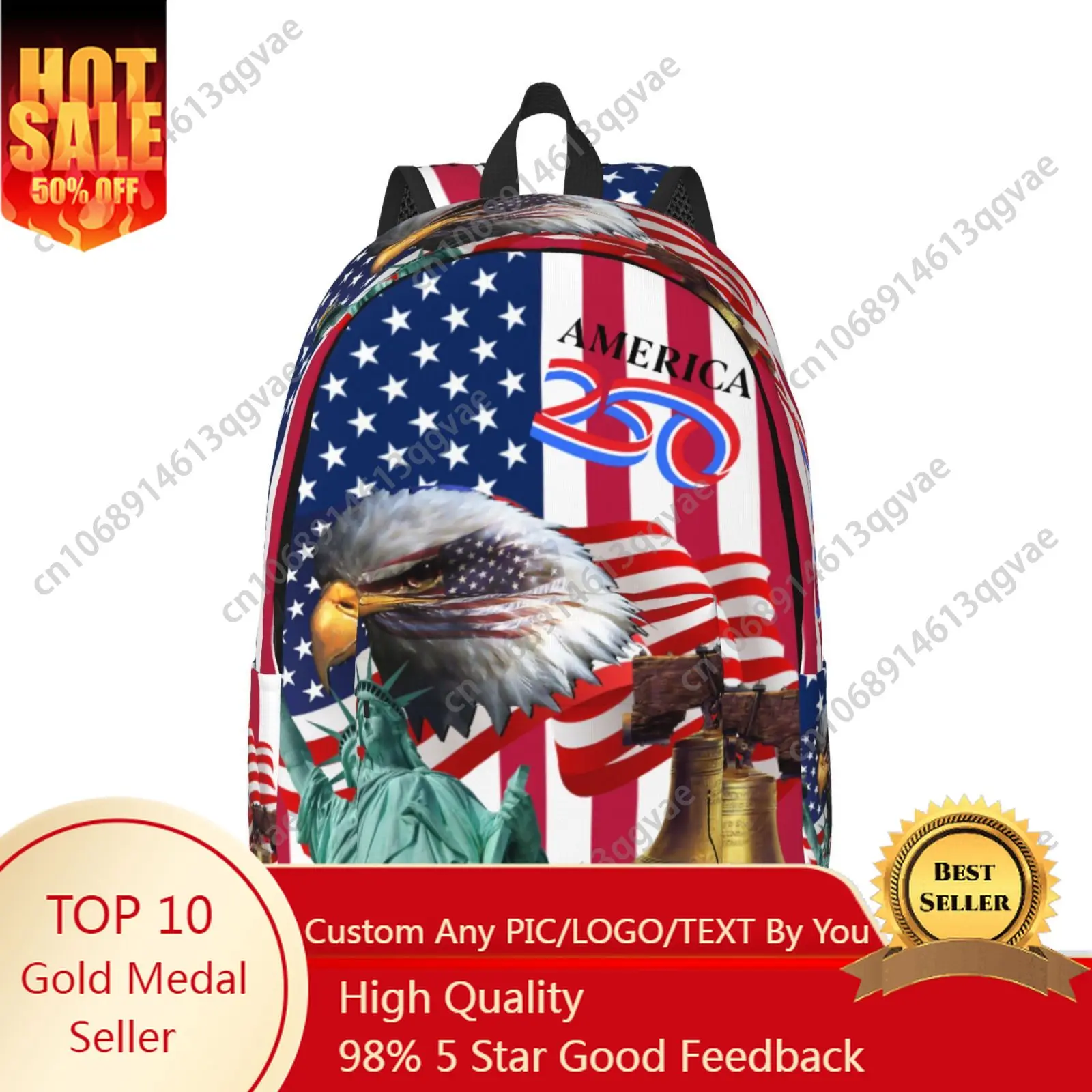 

America 250th Anniversary of Independence Custom Canvas Lightweight Backpack Fashion Durable Student Men Women Business Daypack