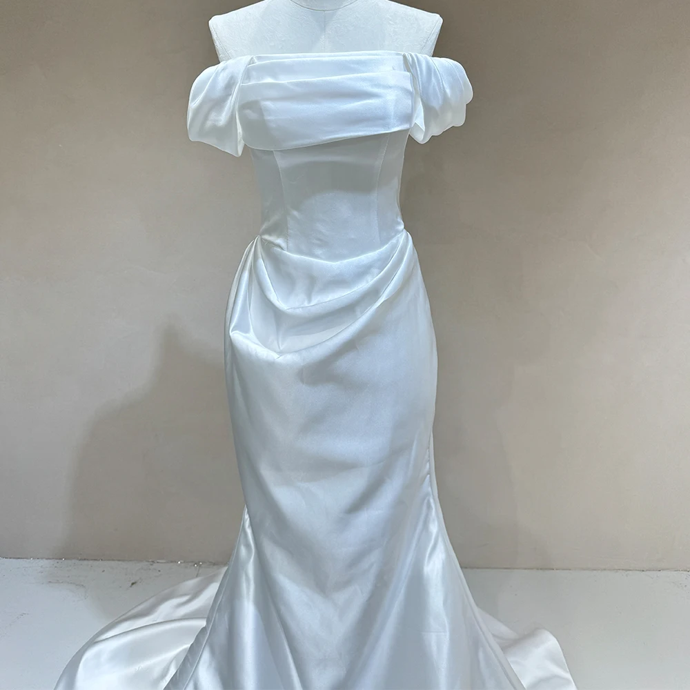 Elegant Mermaid Women Wedding Dresses Bright Satin Bridal Gowns Short Sleeves Princess Vestidos De Novias Boda Customized