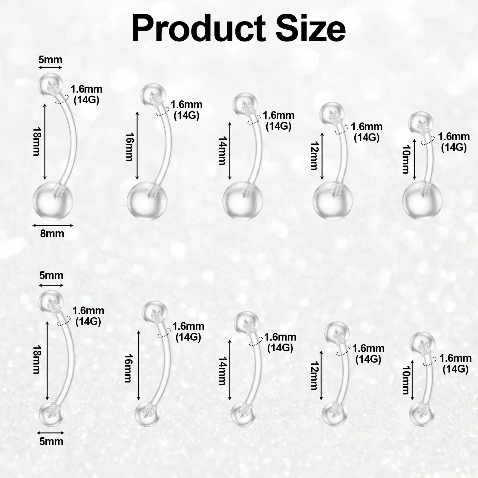 1-10pcs Plastic Belly Button Rings 14g Plastic Pregnancy Navel Piercing Retainers Jewelry Invisible Navel Ring for Work Surgery