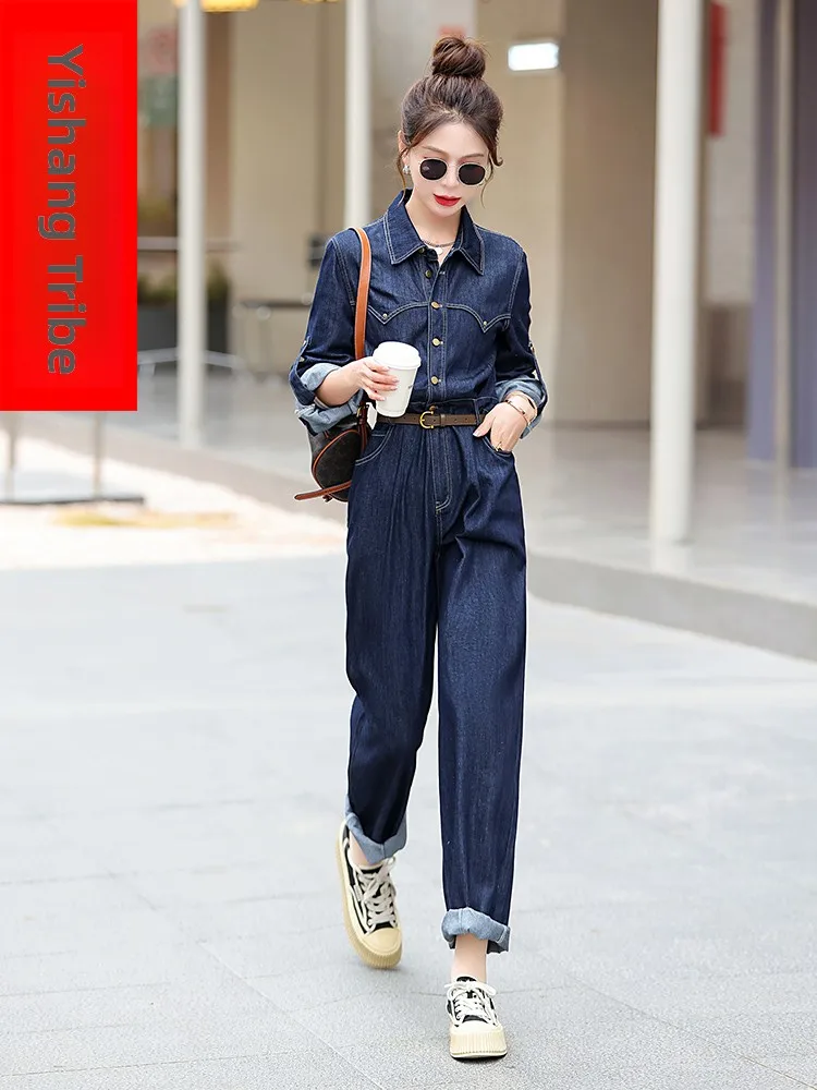 

Women's Denim Overalls Button-Up Design Sensation Spring Autumn New Sle High Waist Long Pants Cotton Blend Commute Wear