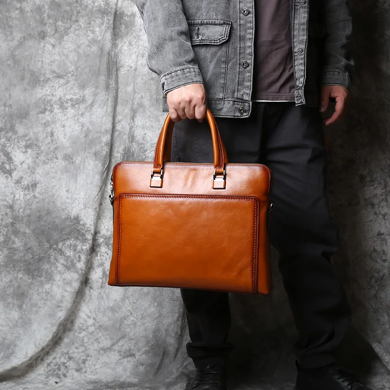 Nzpj Vintage Echt leder Herren Aktentasche natürliche Rindsleder horizontale Handtasche Business Umhängetasche lässige Computer tasche – Detail 3