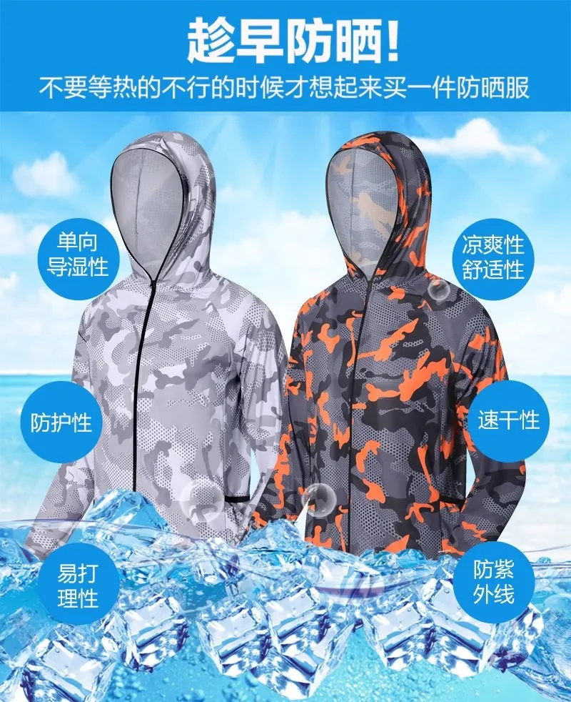 Herren Sonnenschutz Atmungsaktive Windjacke Schnelltrocknend Dünn Tarnmuster Mit Kapuze Angel- und Jagdbekleidung Lässiger Reißverschluss Langarm – Detail 2