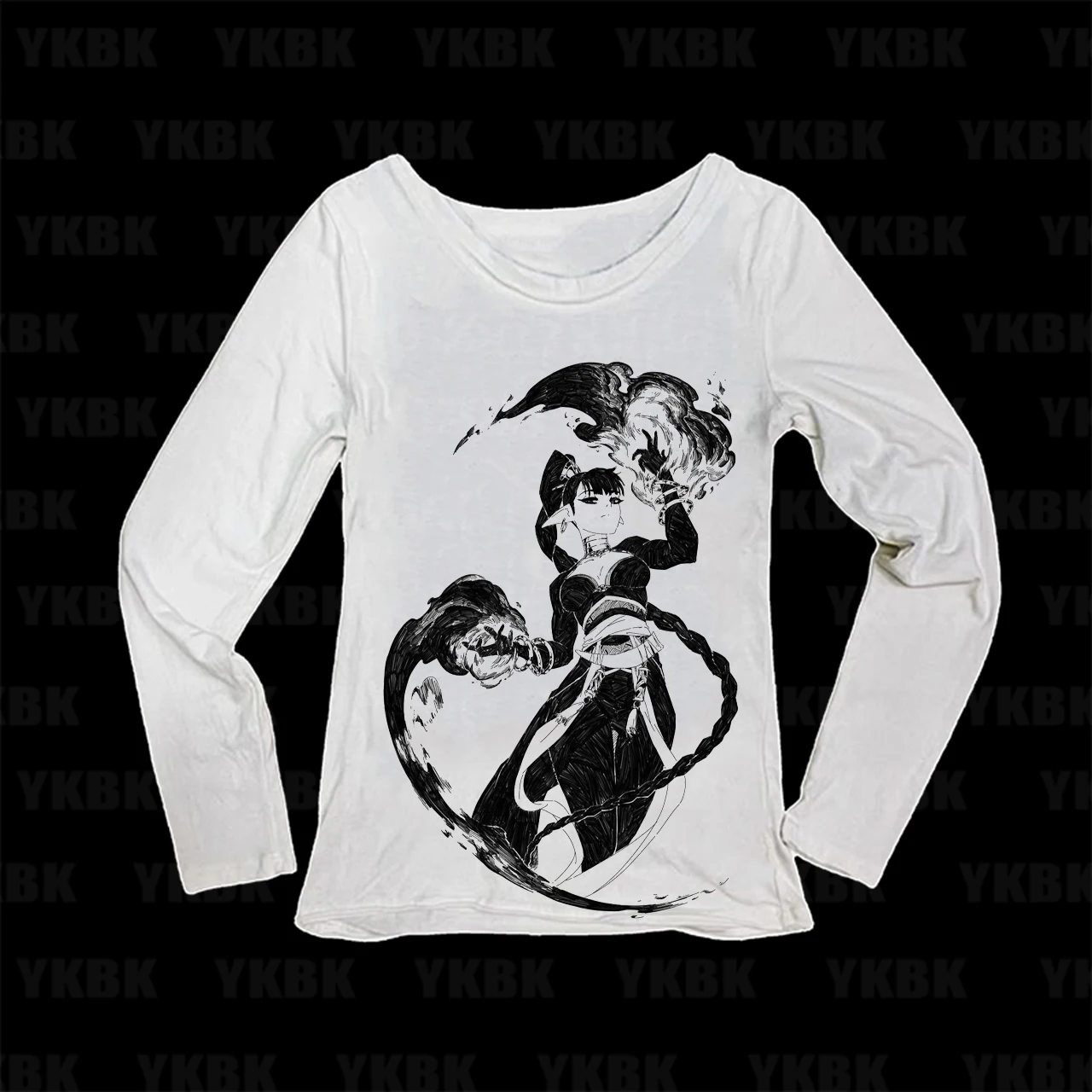 Dark Elf Fire Mage Anime Girl Graphic Print Women Long Sleeve T‑Shirt Slim Fit Harajuku Ladies Tops