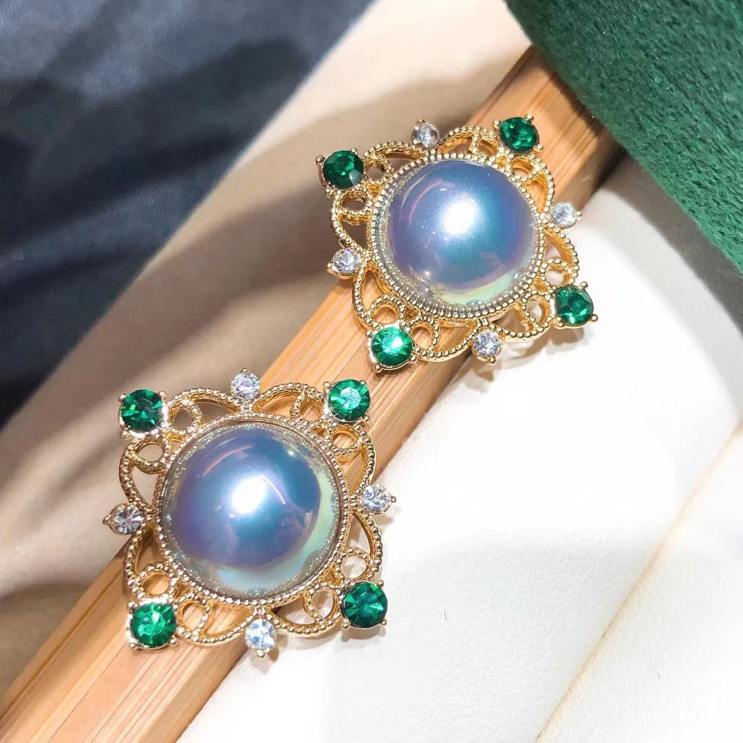 

925 silver imitation Mabei emerald palace pearl earrings