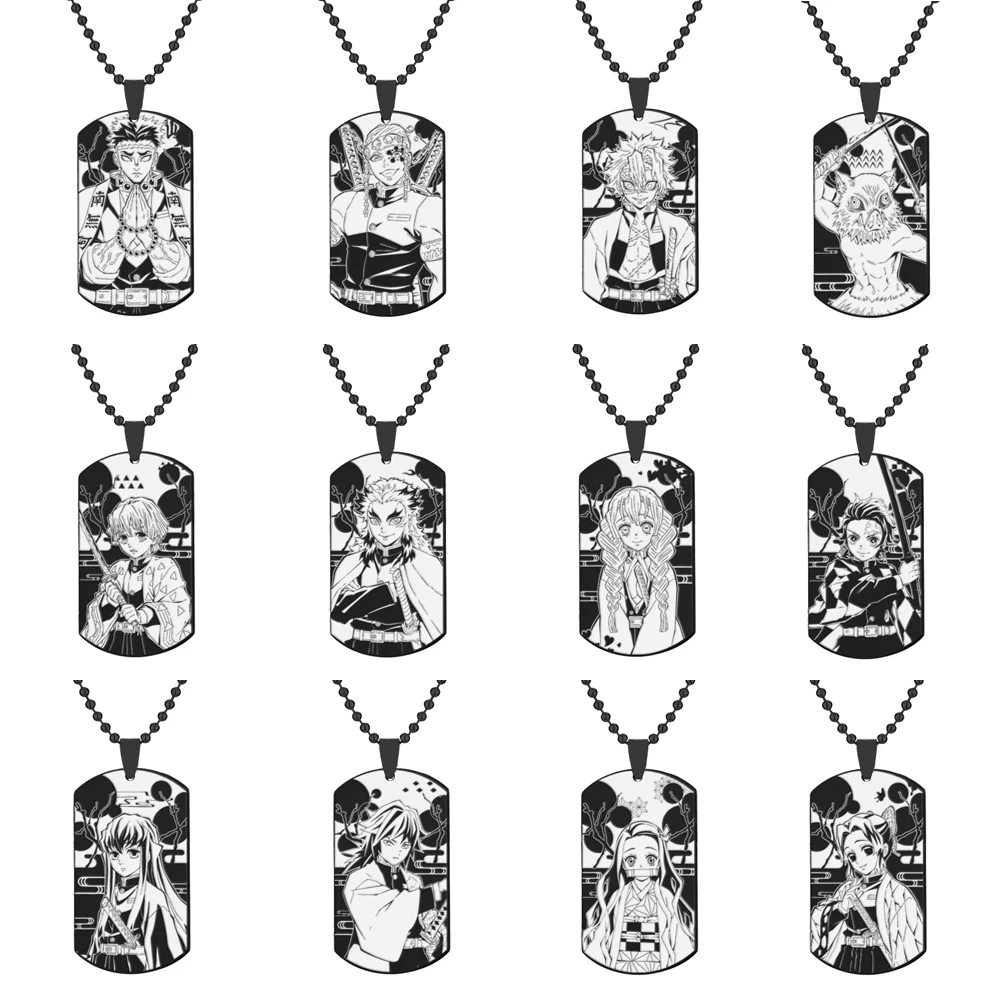 

Demon Slayer Kamado Tanjirou Stainless Steel Necklace Anime Character Infinite City Printed Necklace Cosplay Accessories Gifts