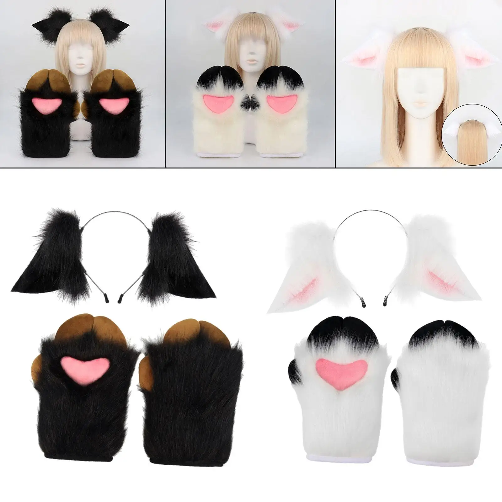 Animal Ears Headband Paw Gloves Gifts Cosplay Props for Prom Performance Holiday