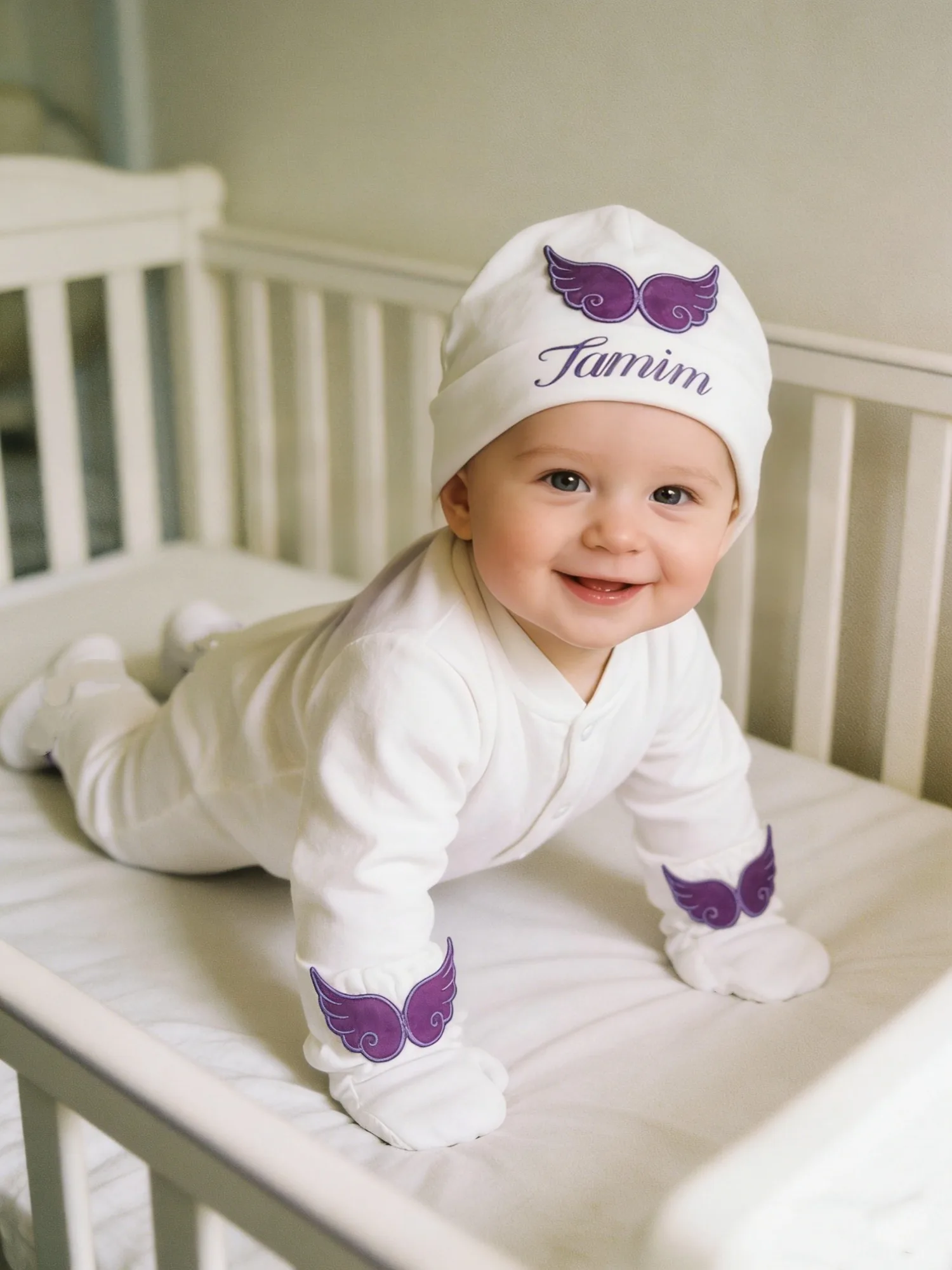 Chic Baby Boy Purple Angel Set - Wings & Embroidery - Ideal for Photoshoot & Special Occasions