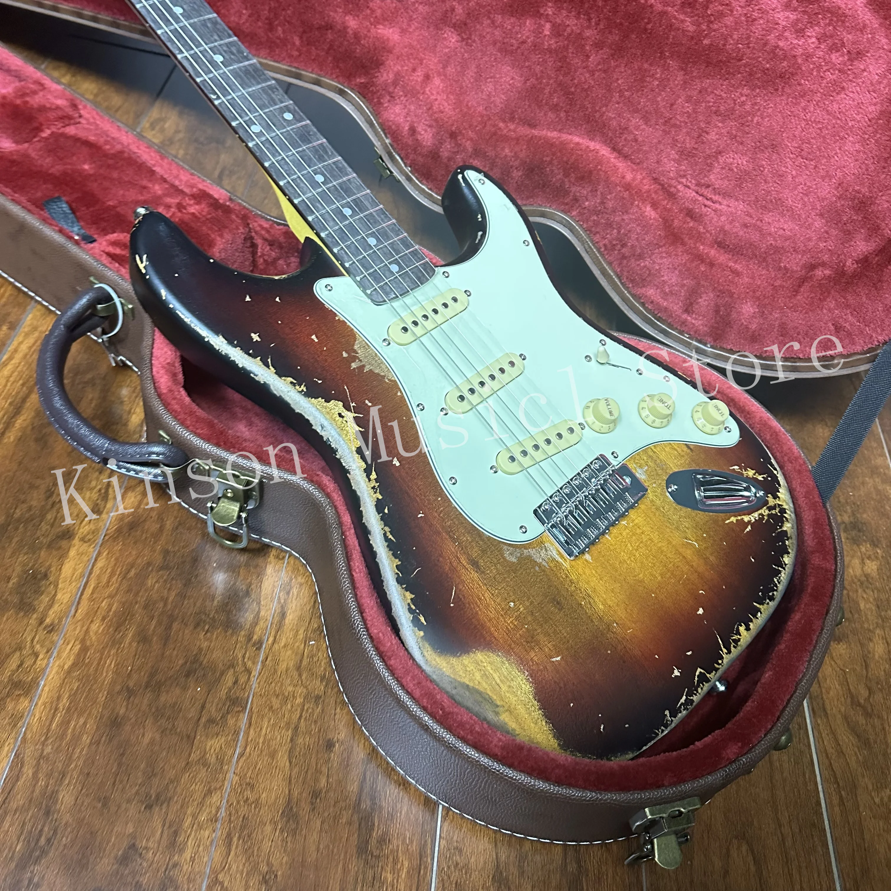 

Тяжелая реликс старый ST caster sunburst электрическая гитара Быстрая доставка