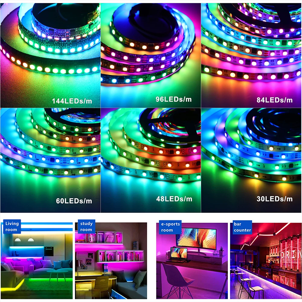 WS2811 Magic Color RGB LED Strip SMD5050,DC12V. Addressable, 30/48/60/84/96 LEDs. External: 1 control IC controls 3 lighting LED