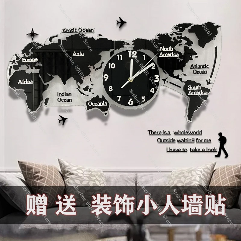 Nordic modern minimalist creative world map wall clock, living room luminous decorative clock acrylic 3D wall clock - view 5