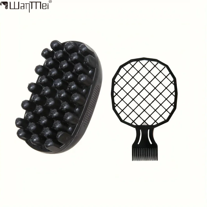 

2pcs Hair Braid Styling Tool Combination Set -Black Hair Grid Comb + Rubber Curling Brush for All Hair Types Styling Tools