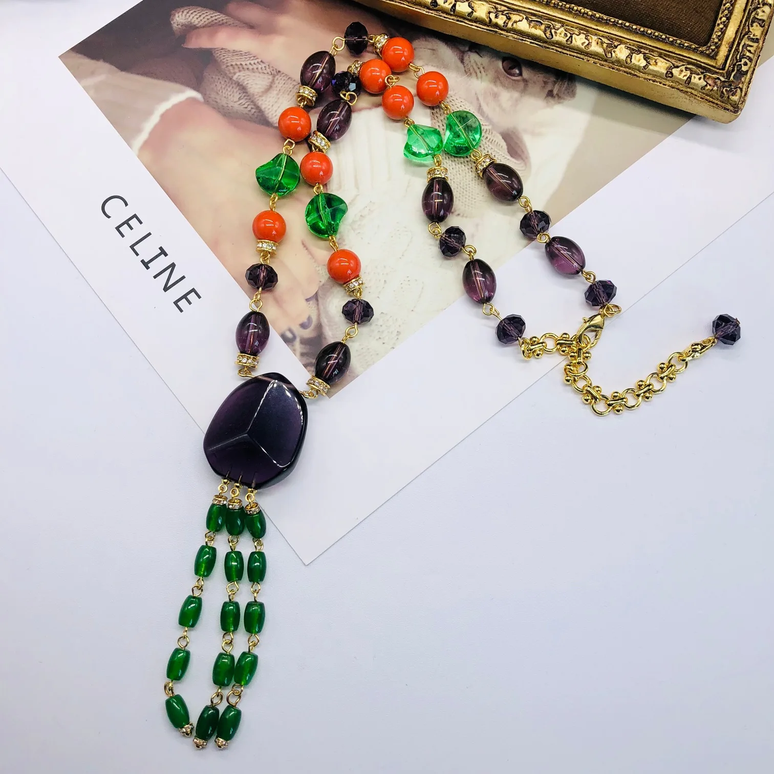 medieval  handmade glass necklace design beaded fashion mid-length pendant necklace earring