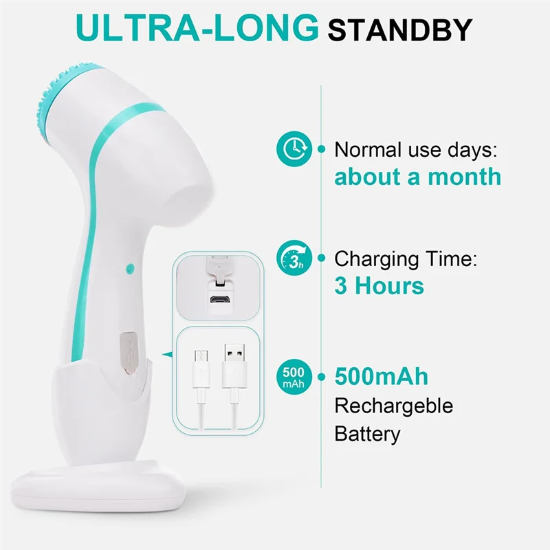 

A01F-Устройство для очищения лица, водонепроницаемый скруббер для лица с двойным вращением, отшелушивающий аппарат с 3 насадками, для очищения ухода за кожей