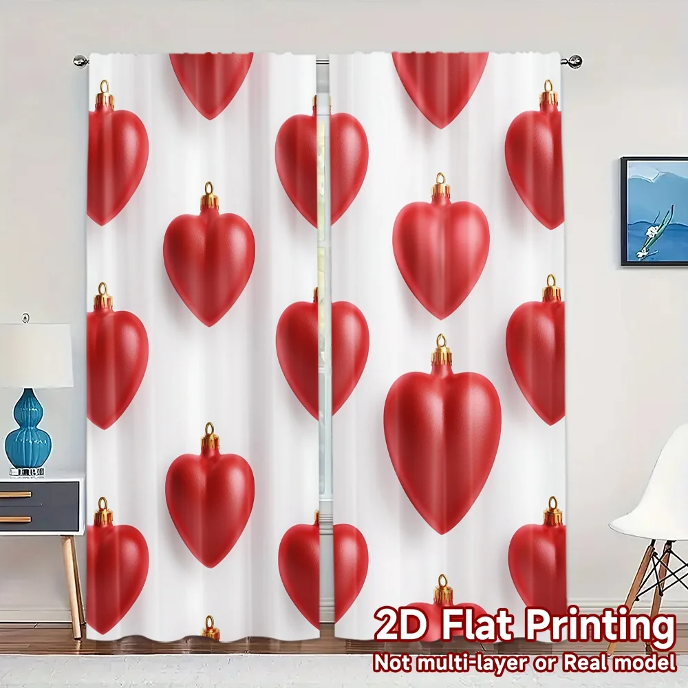 2D Flat Printing,JIT 2pcs, Curtains (Without Rod) Heart Ornaments Popular Minimalist Curtains Polyester Curtains Home Decor