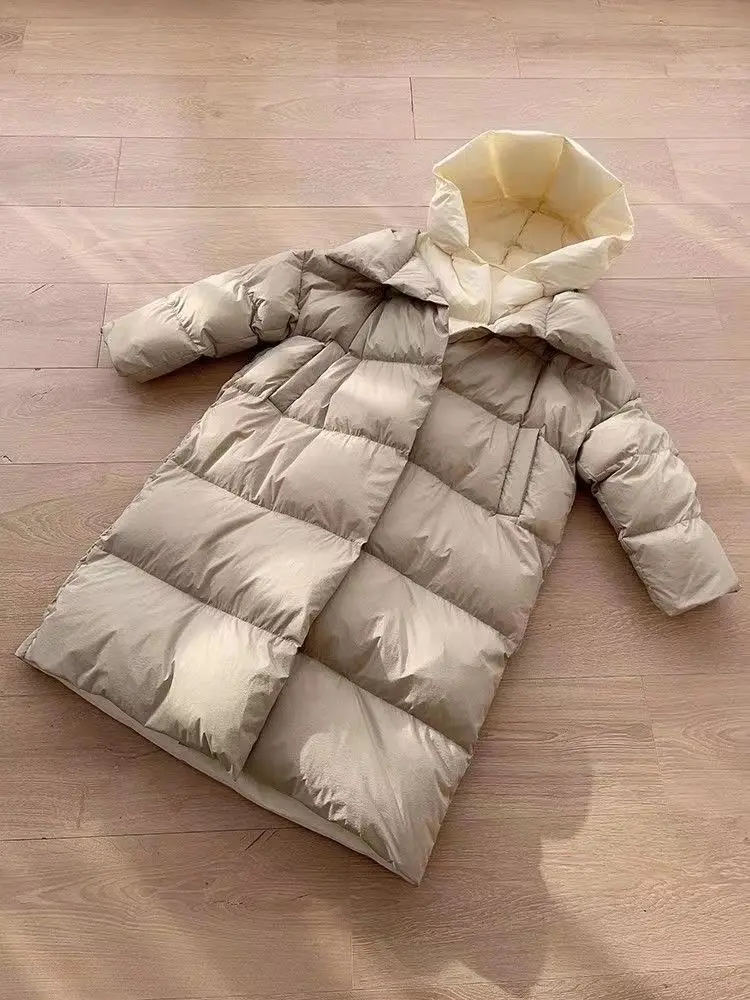 Winter New White Duck Down Hooded Fake Two Piece Down Jacket Women\'s Long Knee Down Jacket Winter Women\'s Warm Coat Pike Coat