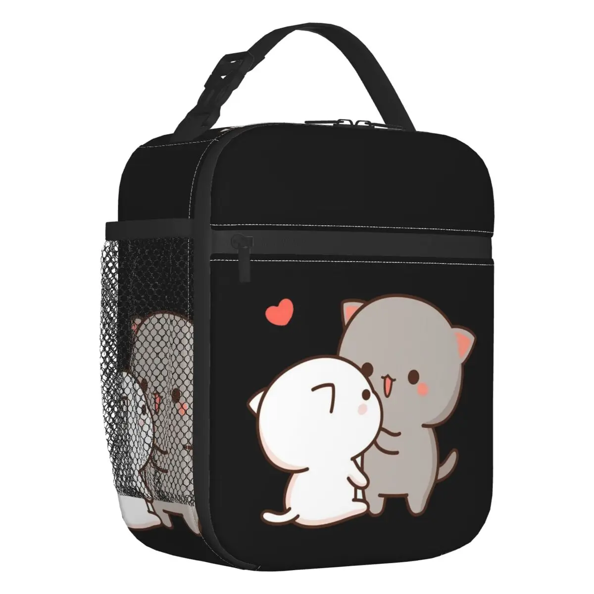 Custom Peach And Goma Insulated Lunch Tote Bag Cartoon Couple Mochi Cat Resuable Thermal Cooler Bento Box Kids School Children