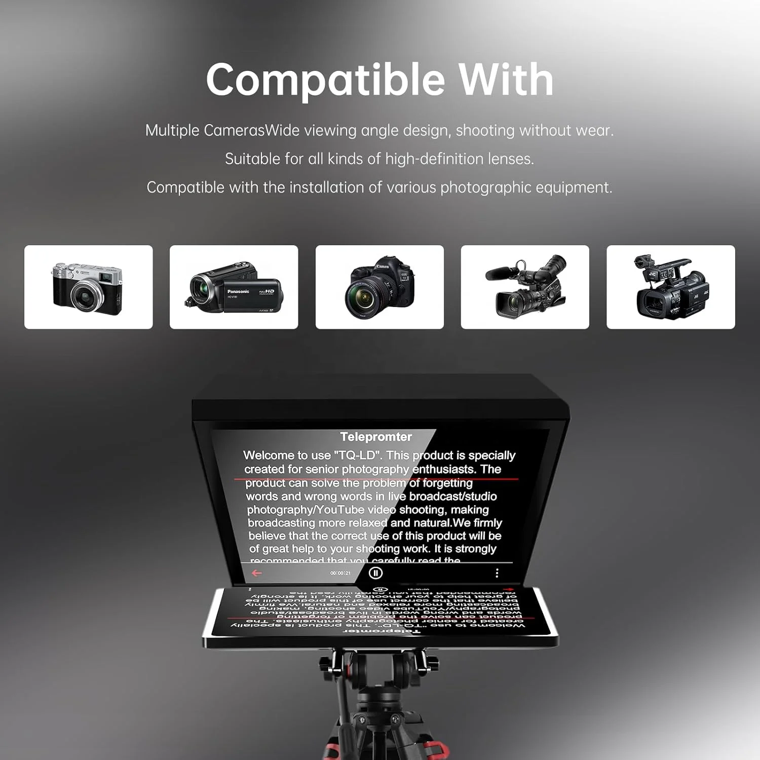 X14 Foldable Aluminum Alloy Teleprompter Beam Splitter 70/30 Glass Compatible With IPad Pro IOS Android Tablet Smartphone