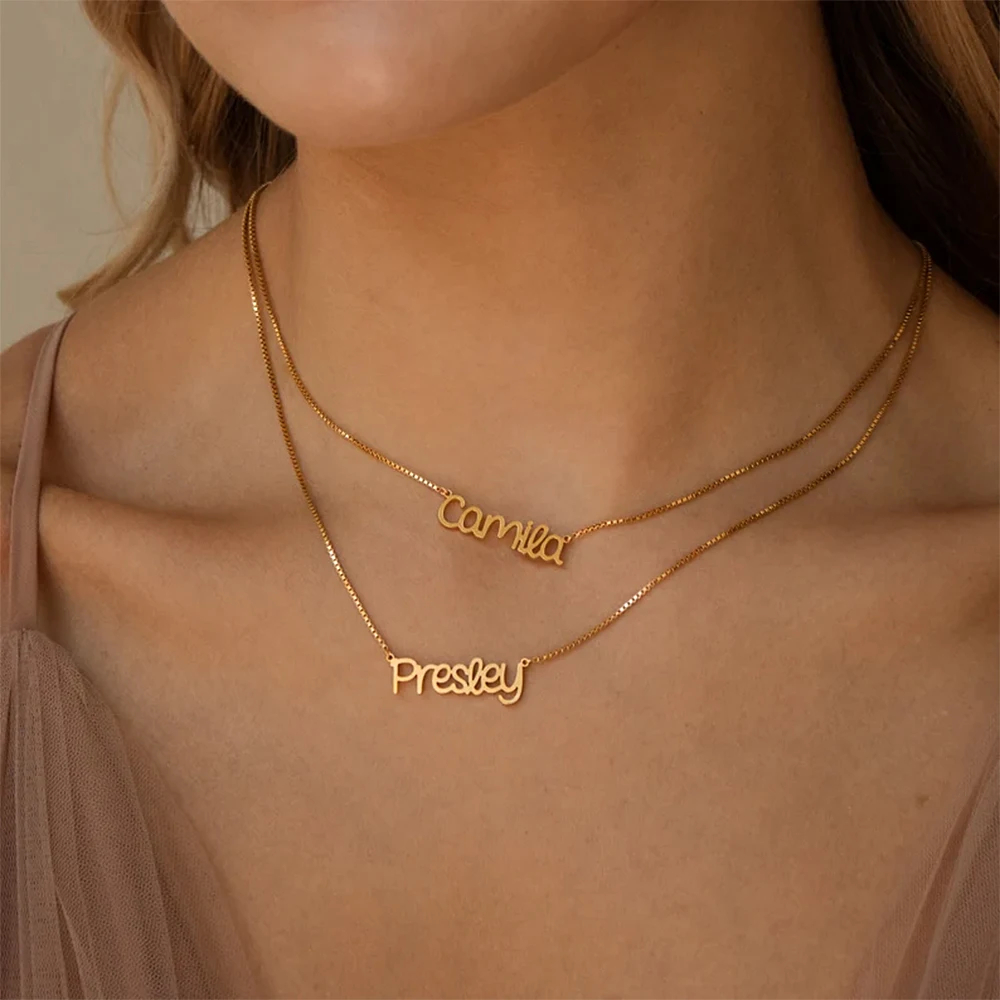 

Custom Double Name Pendant Necklace for Women Personalized Double Chains Stainless Steel Jewelry Choker 18K Gold Plated Necklace